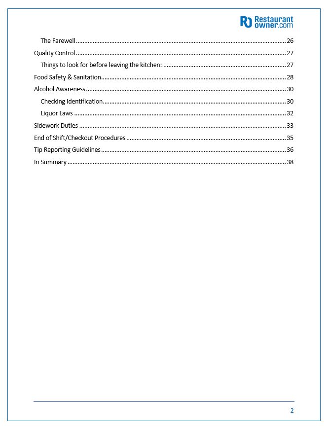 Restaurant Training Manual Templates &mdash&##x3b; Tableservice Restaurant