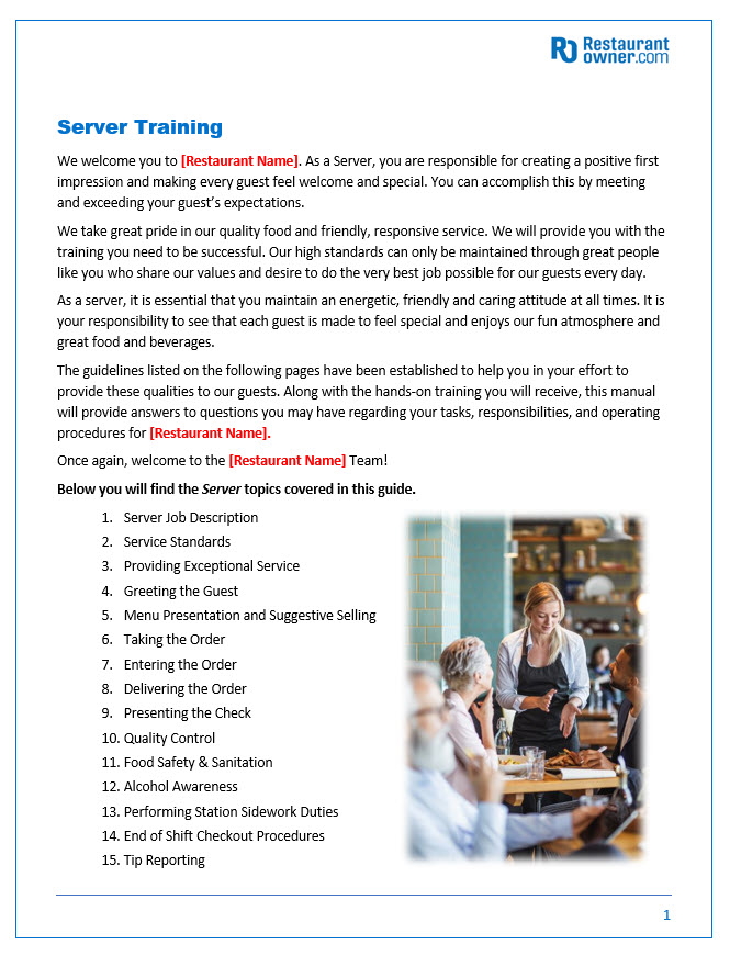 Restaurant Training Manual Templates &mdash&##x3b; Tableservice Restaurant