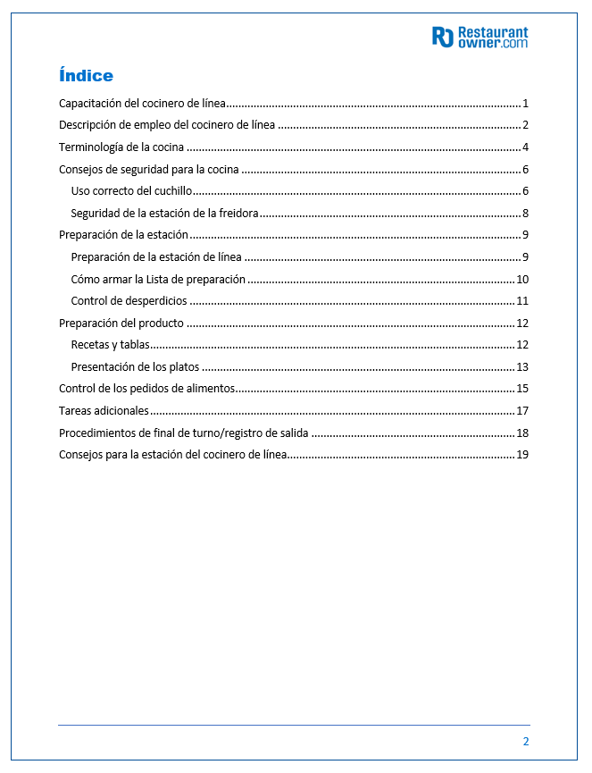 Restaurant Training Manual Templates &mdash&##x3b; Spanish