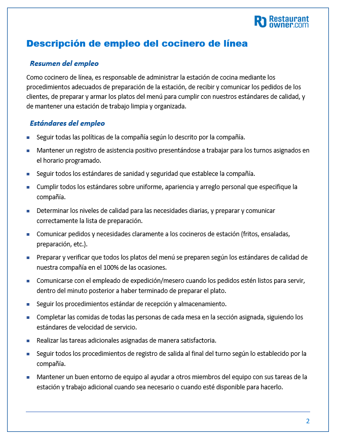 Restaurant Training Manual Templates &mdash&##x3b; Spanish