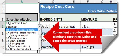 Menu & Recipe Cost Spreadsheet Template